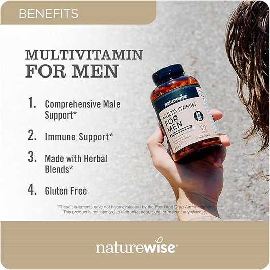Multivitamínico para hombres – Apoyo diario masculino – Minerales y hierbas para energía, rendimiento, inmunidad – con vitamina A, C, D, complejo B – Sin soja ni gluten, sin OMG – 60