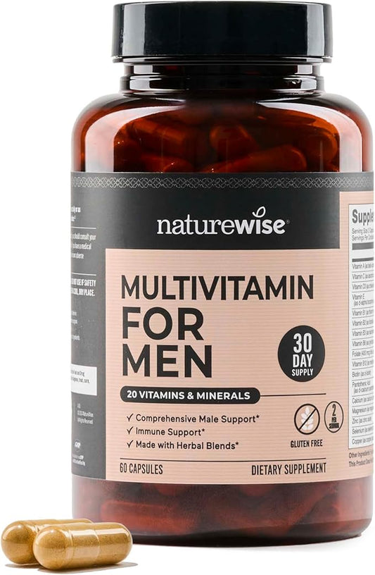 Multivitamínico para hombres – Apoyo diario masculino – Minerales y hierbas para energía, rendimiento, inmunidad – con vitamina A, C, D, complejo B – Sin soja ni gluten, sin OMG – 60