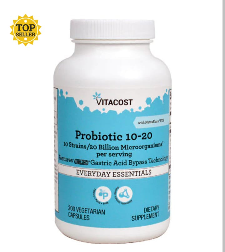 Probiótico Vitacost 10-20, 10 cepas - 20 mil millones de UFC† por porción - 200 cápsulas vegetarianas